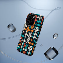 DistinctInk Tough Case for Apple iPhone, Compatible with MagSafe Charging - "Colorful Minimalist Crosses on Black"