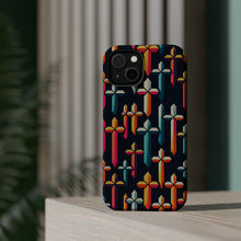 DistinctInk Tough Case for Apple iPhone, Compatible with MagSafe Charging - "Vivid Crosses: A Bold Minimalistic Pattern"