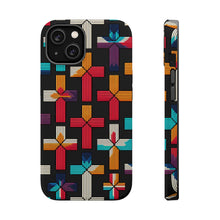 DistinctInk Tough Case for Apple iPhone, Compatible with MagSafe Charging - "Ethereal Crosses: Vibrant Minimalsim on Black"