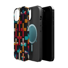 DistinctInk Tough Case for Apple iPhone, Compatible with MagSafe Charging - "Ethereal Crosses: Vibrant Minimalsim on Black"
