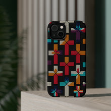 DistinctInk Tough Case for Apple iPhone, Compatible with MagSafe Charging - "Ethereal Crosses: Vibrant Minimalsim on Black"