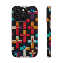 DistinctInk Tough Case for Apple iPhone, Compatible with MagSafe Charging - "Ethereal Crosses: Vibrant Minimalsim on Black"