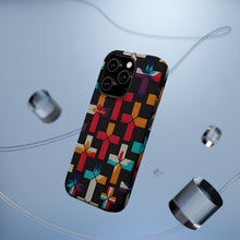 DistinctInk Tough Case for Apple iPhone, Compatible with MagSafe Charging - "Ethereal Crosses: Vibrant Minimalsim on Black"