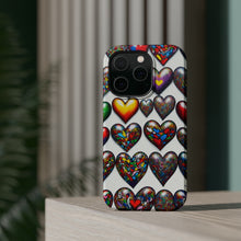 DistinctInk Tough Case for Apple iPhone, Compatible with MagSafe Charging - "Vibrant Graffiti Hearts: A Colorful Display"