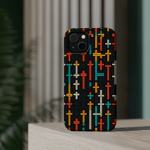 DistinctInk Tough Case for Apple iPhone, Compatible with MagSafe Charging - "Vibrant Minimalism: Bold Christian Cross Pattern"