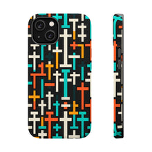 DistinctInk Tough Case for Apple iPhone, Compatible with MagSafe Charging - "Sleek and Modern: Vibrant Cross Pattern"