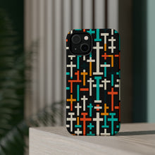 DistinctInk Tough Case for Apple iPhone, Compatible with MagSafe Charging - "Sleek and Modern: Vibrant Cross Pattern"