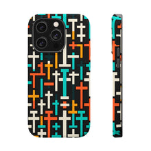 DistinctInk Tough Case for Apple iPhone, Compatible with MagSafe Charging - "Sleek and Modern: Vibrant Cross Pattern"