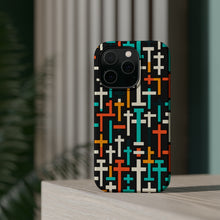 DistinctInk Tough Case for Apple iPhone, Compatible with MagSafe Charging - "Sleek and Modern: Vibrant Cross Pattern"