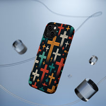 DistinctInk Tough Case for Apple iPhone, Compatible with MagSafe Charging - "Vibrant Crosses on Solid Black: A Modern Symbolic Pattern"