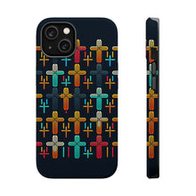 DistinctInk Tough Case for Apple iPhone, Compatible with MagSafe Charging - "Vibrant Crosses on Dark Black Background"