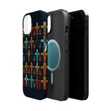 DistinctInk Tough Case for Apple iPhone, Compatible with MagSafe Charging - "Vibrant Crosses on Dark Black Background"
