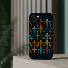 DistinctInk Tough Case for Apple iPhone, Compatible with MagSafe Charging - "Vibrant Crosses on Dark Black Background"