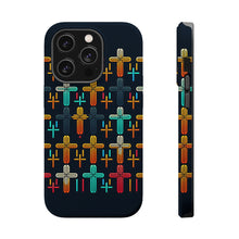 DistinctInk Tough Case for Apple iPhone, Compatible with MagSafe Charging - "Vibrant Crosses on Dark Black Background"