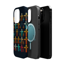 DistinctInk Tough Case for Apple iPhone, Compatible with MagSafe Charging - "Vibrant Crosses on Dark Black Background"