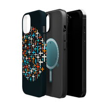 DistinctInk Tough Case for Apple iPhone, Compatible with MagSafe Charging - "Dramatic Contrasting Crosses: Vibrant Colors on Black"