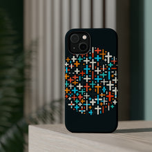DistinctInk Tough Case for Apple iPhone, Compatible with MagSafe Charging - "Dramatic Contrasting Crosses: Vibrant Colors on Black"