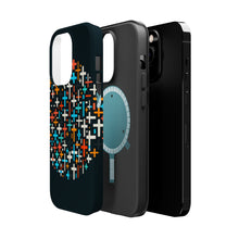 DistinctInk Tough Case for Apple iPhone, Compatible with MagSafe Charging - "Dramatic Contrasting Crosses: Vibrant Colors on Black"