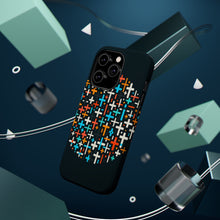DistinctInk Tough Case for Apple iPhone, Compatible with MagSafe Charging - "Dramatic Contrasting Crosses: Vibrant Colors on Black"