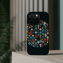 DistinctInk Tough Case for Apple iPhone, Compatible with MagSafe Charging - "Dramatic Contrasting Crosses: Vibrant Colors on Black"