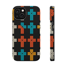DistinctInk Tough Case for Apple iPhone, Compatible with MagSafe Charging - Title: "Vibrant Contrast: Alternating Bold and Thin Christian Cross Pattern"