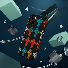 DistinctInk Tough Case for Apple iPhone, Compatible with MagSafe Charging - Title: "Vibrant Contrast: Alternating Bold and Thin Christian Cross Pattern"