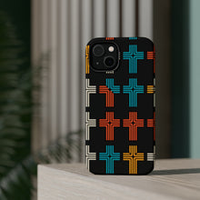 DistinctInk Tough Case for Apple iPhone, Compatible with MagSafe Charging - Title: "Vibrant Contrast: Alternating Bold and Thin Christian Cross Pattern"