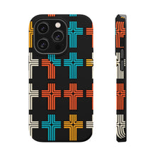 DistinctInk Tough Case for Apple iPhone, Compatible with MagSafe Charging - Title: "Vibrant Contrast: Alternating Bold and Thin Christian Cross Pattern"
