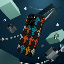 DistinctInk Tough Case for Apple iPhone, Compatible with MagSafe Charging - Title: "Vibrant Contrast: Alternating Bold and Thin Christian Cross Pattern"