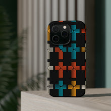DistinctInk Tough Case for Apple iPhone, Compatible with MagSafe Charging - Title: "Vibrant Contrast: Alternating Bold and Thin Christian Cross Pattern"