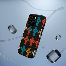 DistinctInk Tough Case for Apple iPhone, Compatible with MagSafe Charging - Title: "Vibrant Contrast: Alternating Bold and Thin Christian Cross Pattern"