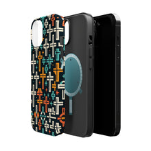 DistinctInk Tough Case for Apple iPhone, Compatible with MagSafe Charging - "Vibrant Christian Cross Pattern on Dark Background"