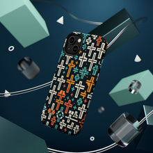 DistinctInk Tough Case for Apple iPhone, Compatible with MagSafe Charging - "Vibrant Christian Cross Pattern on Dark Background"