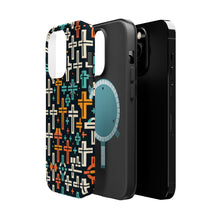 DistinctInk Tough Case for Apple iPhone, Compatible with MagSafe Charging - "Vibrant Christian Cross Pattern on Dark Background"