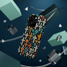 DistinctInk Tough Case for Apple iPhone, Compatible with MagSafe Charging - "Vibrant Christian Cross Pattern on Dark Background"
