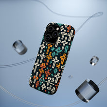 DistinctInk Tough Case for Apple iPhone, Compatible with MagSafe Charging - "Vibrant Christian Cross Pattern on Dark Background"