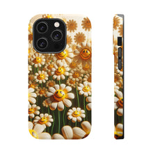 DistinctInk Tough Case for Apple iPhone, Compatible with MagSafe Charging - "Dancing Smiley Daisies: A Floral Delight"