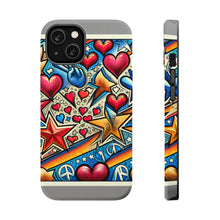 DistinctInk Tough Case for Apple iPhone, Compatible with MagSafe Charging - "Vibrant Street Art Pattern: Hearts, Stars, Peace Signs!"