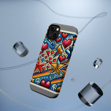 DistinctInk Tough Case for Apple iPhone, Compatible with MagSafe Charging - "Vibrant Street Art Pattern: Hearts, Stars, Peace Signs!"