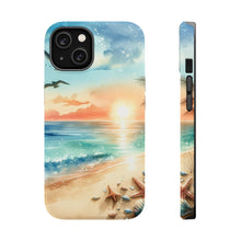 DistinctInk Tough Case for Apple iPhone, Compatible with MagSafe Charging - "Tranquil Beach Oasis: Watercolor Serenity"