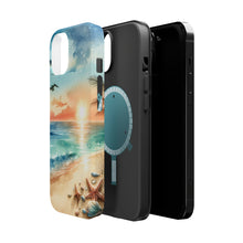 DistinctInk Tough Case for Apple iPhone, Compatible with MagSafe Charging - "Tranquil Beach Oasis: Watercolor Serenity"