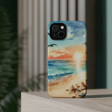 DistinctInk Tough Case for Apple iPhone, Compatible with MagSafe Charging - "Tranquil Beach Oasis: Watercolor Serenity"