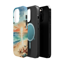 DistinctInk Tough Case for Apple iPhone, Compatible with MagSafe Charging - "Tranquil Beach Oasis: Watercolor Serenity"