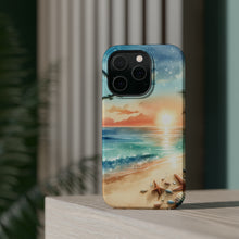 DistinctInk Tough Case for Apple iPhone, Compatible with MagSafe Charging - "Tranquil Beach Oasis: Watercolor Serenity"