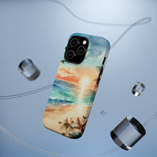 DistinctInk Tough Case for Apple iPhone, Compatible with MagSafe Charging - "Tranquil Beach Oasis: Watercolor Serenity"