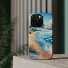 DistinctInk Tough Case for Apple iPhone, Compatible with MagSafe Charging - "Serene Beachscape: A Vibrant Watercolor Masterpiece"