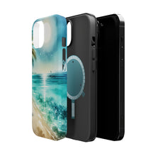DistinctInk Tough Case for Apple iPhone, Compatible with MagSafe Charging - "Serene Beach Bliss: A Watercolor Oasis"