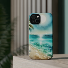 DistinctInk Tough Case for Apple iPhone, Compatible with MagSafe Charging - "Serene Beach Bliss: A Watercolor Oasis"