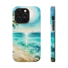 DistinctInk Tough Case for Apple iPhone, Compatible with MagSafe Charging - "Serene Beach Bliss: A Watercolor Oasis"