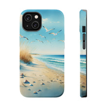 DistinctInk Tough Case for Apple iPhone, Compatible with MagSafe Charging - "Tranquil Serenity: A Watercolour Beach Scene"